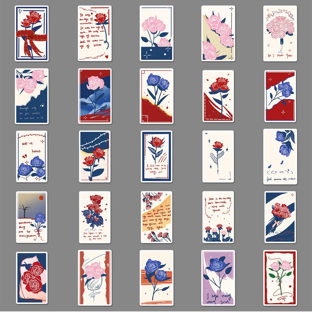50 original flower bookmarks, personalized graffiti, hand drawn vintage art decoration, phone case, suitcase sticker, waterproof