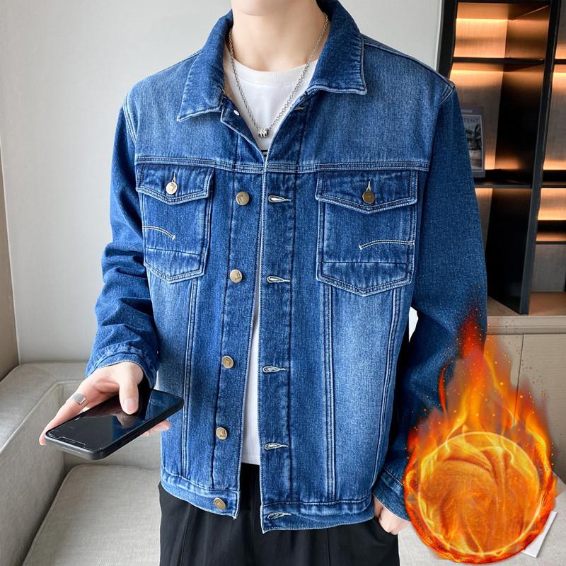 Autumn and winter men's denim jackets, winter coats, jackets, men's fashionable and handsome Korean style plus velvet optional trendy