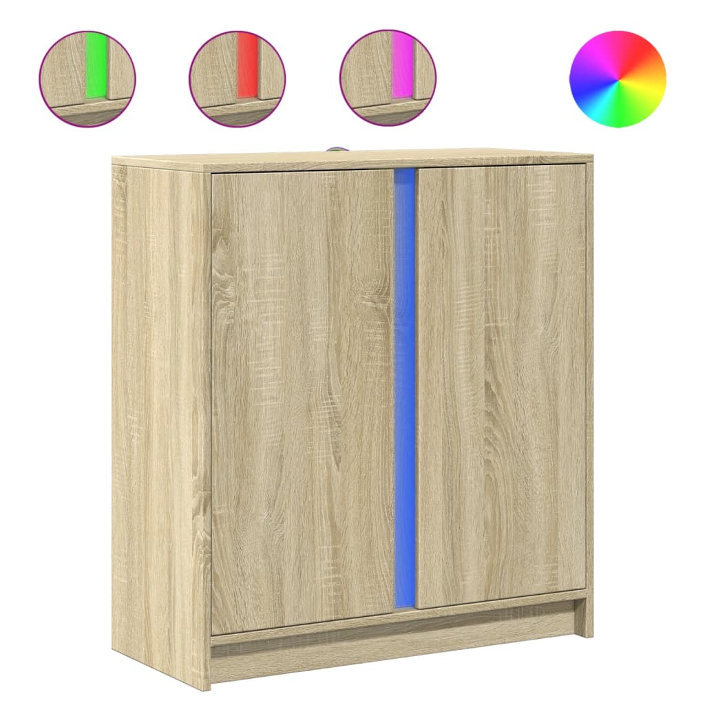 LED Sideboard in Sonoma Oak Finish 77 x 34 x 85 cm Particleboard