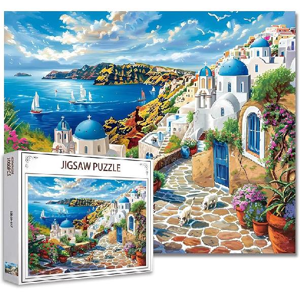 Tucocoo Jigsaw Puzzles 1000 Pieces for Adults-Colorful Seaside Town Hardboard Puzzle-Challenging Puzzle Perfect for Game Nights-DIY Home Wall