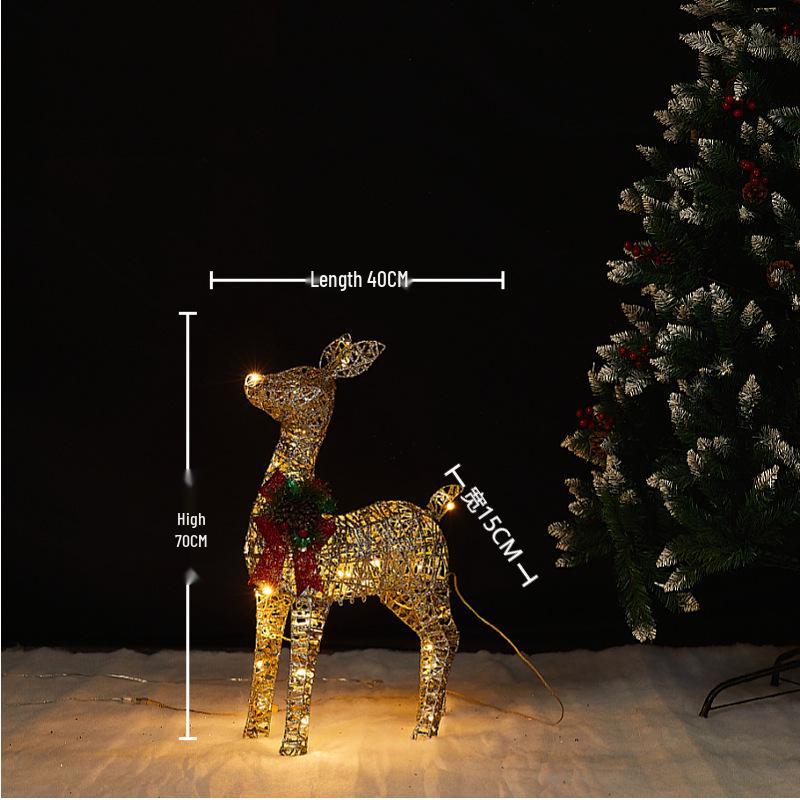 Father and Son Glowing Deer Wrought Iron Ornament for Holiday Display