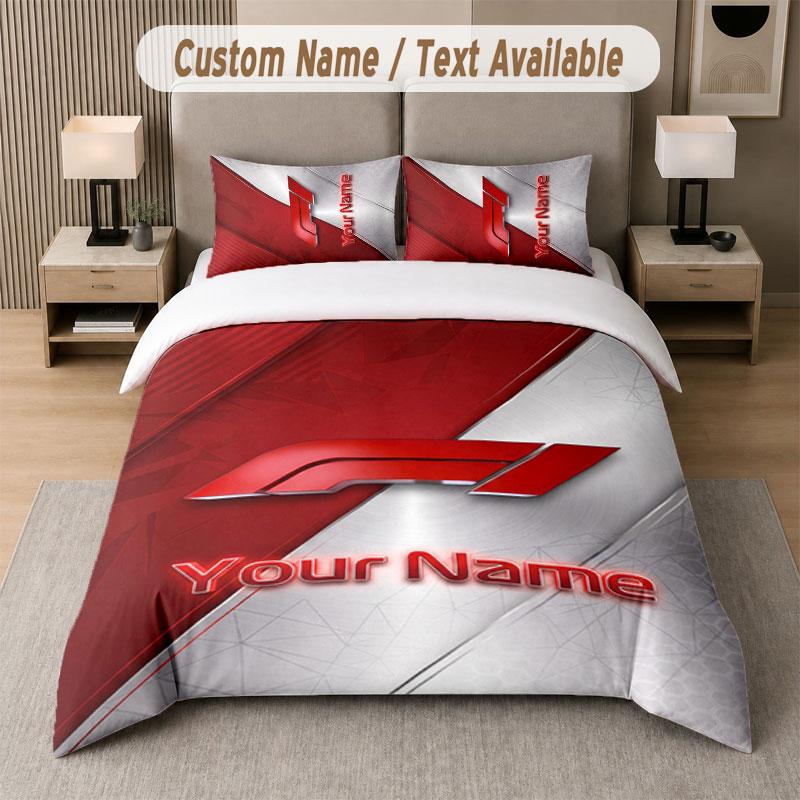 Custom Bedding Set F1 Pattern, Print Name Text 1 Duvet Cover Plus 2 Pillowcases Home Textile