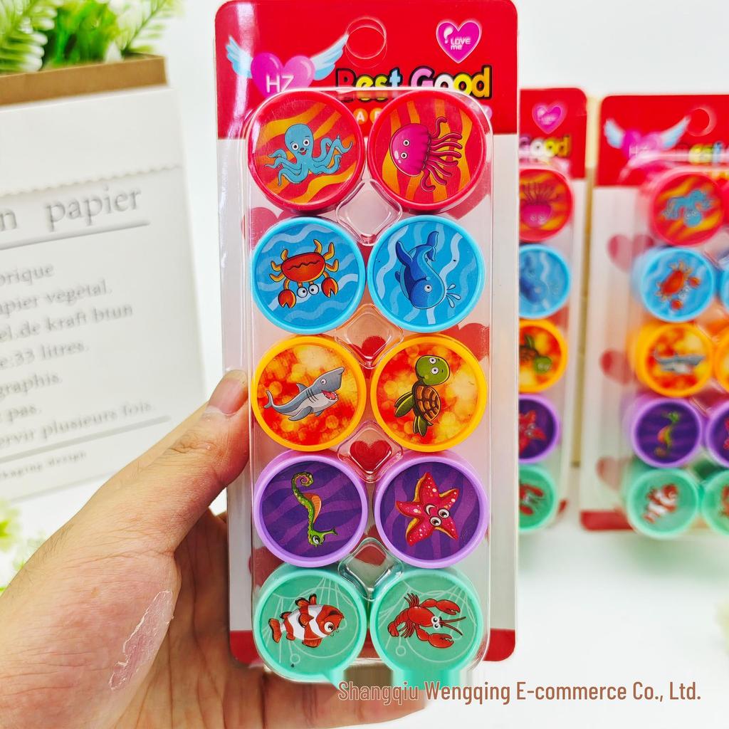 Ocean Animals 10-Piece Kids' Washable Stamp Set - Cute, Multiple Patterns for Kindergarten Stamping