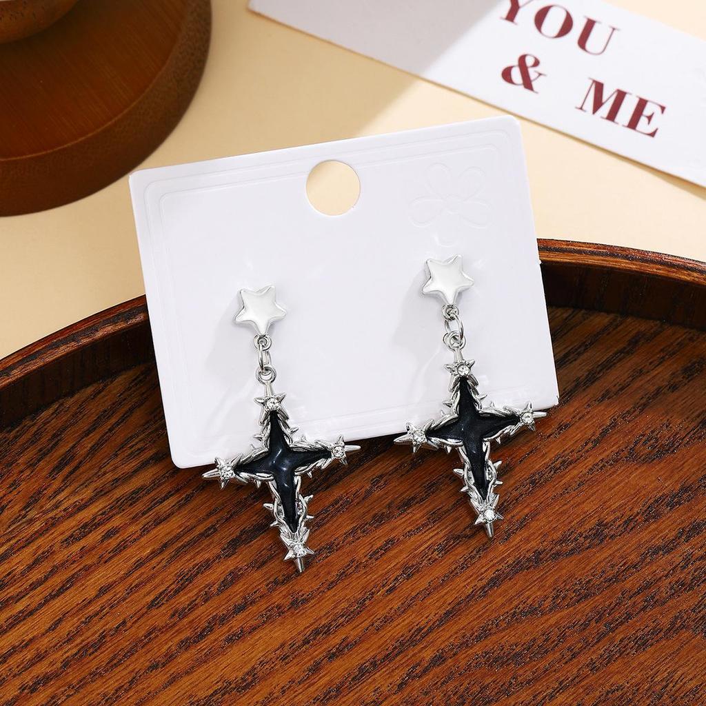 Gothic Rhinestone Cross Dangle Earrings for Women - European and American Style