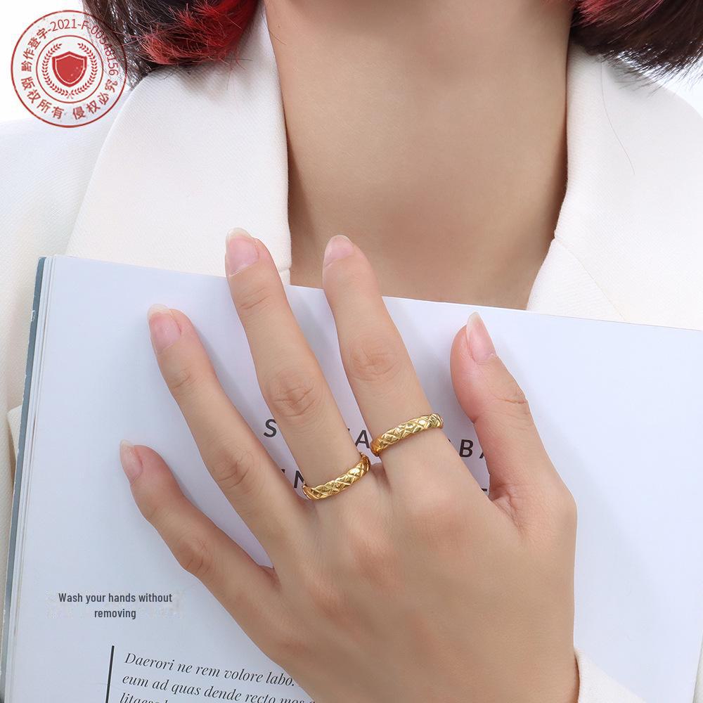 Marla French Retro 18K Gold and Diamond Titanium Steel Ring for Women