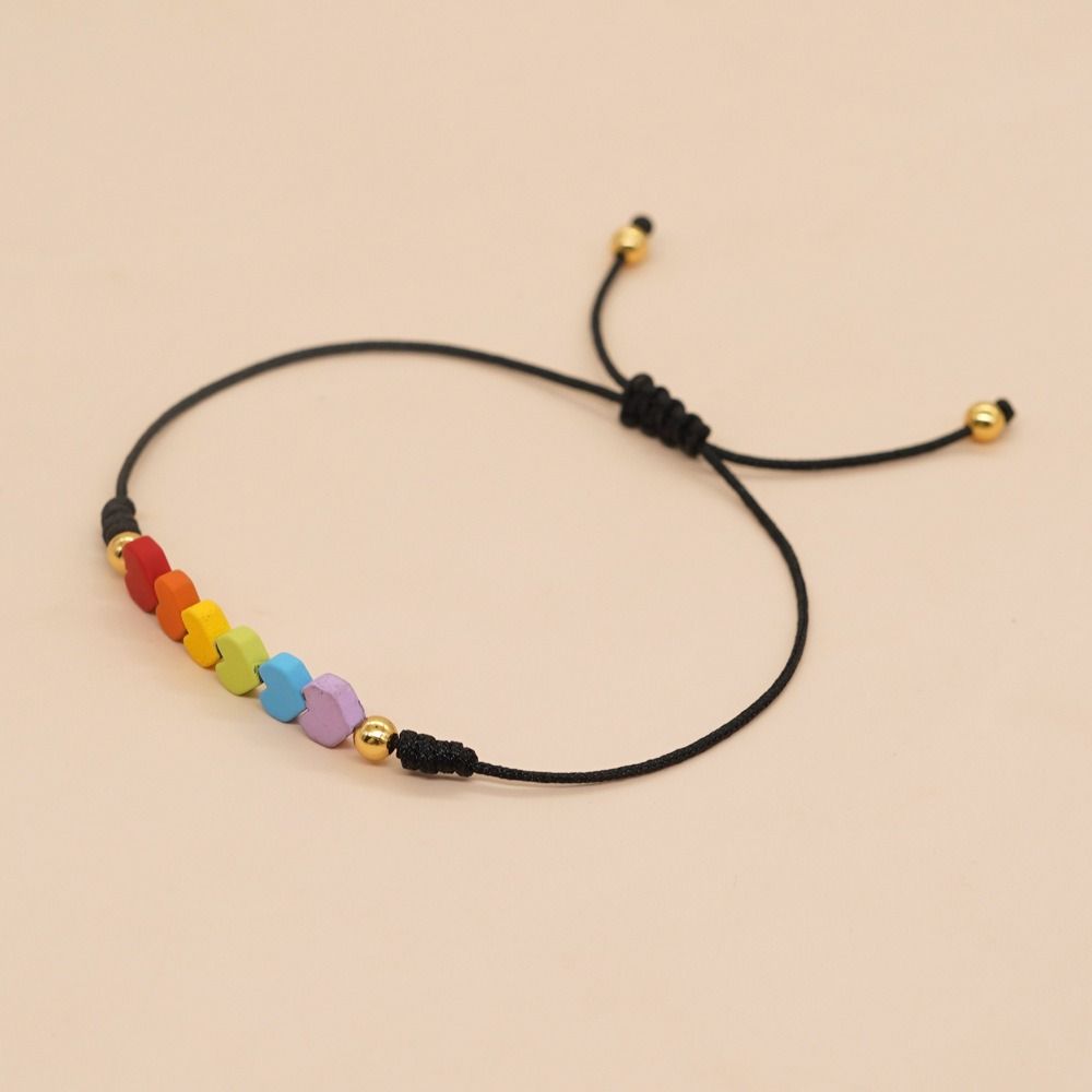 2Pcs Adjustable Rainbow Heart Bracelet Candy Color Friendship Braided Bracelet Friends