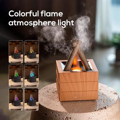 Diffuseur d'arôme flamme simulée style nouveau, humidificateur d'air, générateur de brouillard froid ultrasonique, diffuseur de lampe à huile essentielle LED, feu de camp