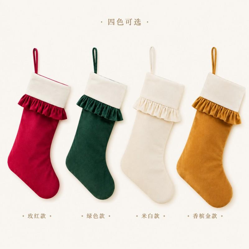 Large Christmas Stocking Thick Plush Cuff Candy Gift Bag Fireplace Hanging Decor