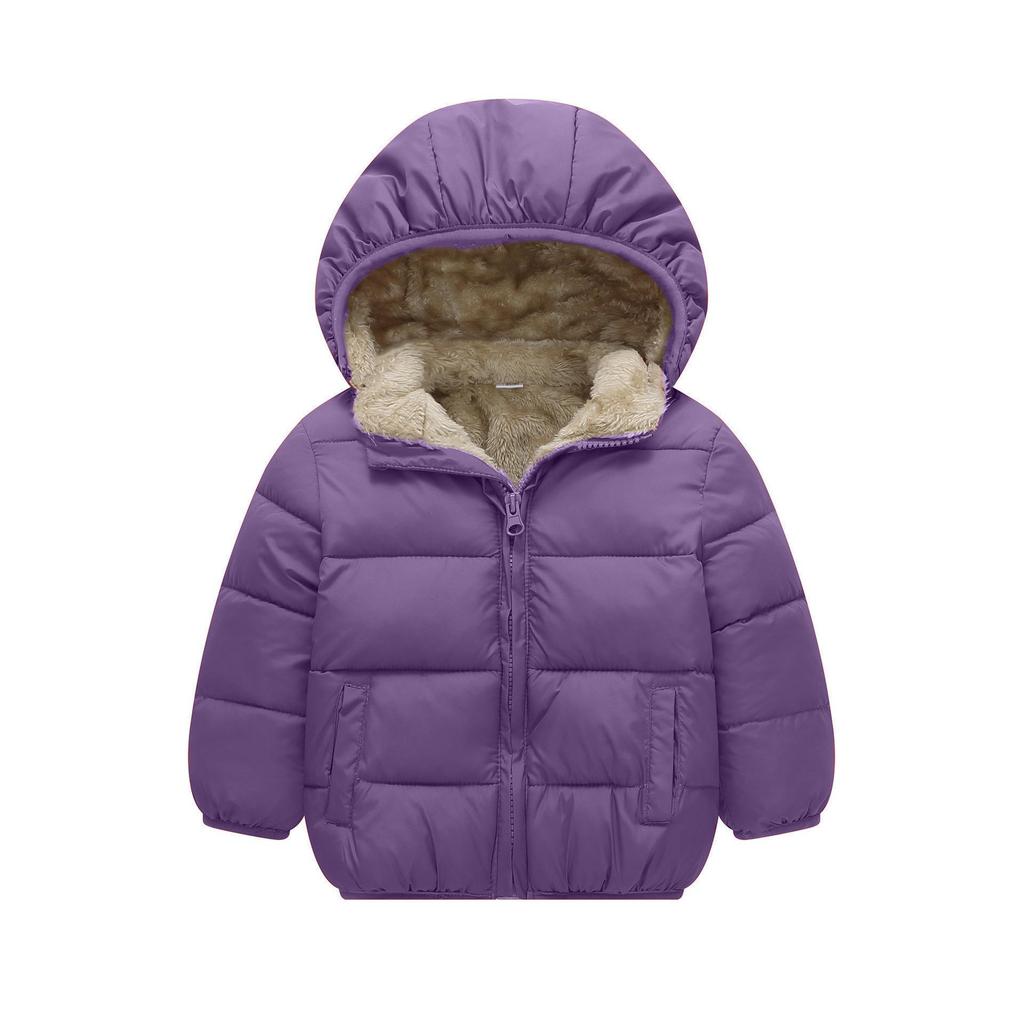 Unisex Kids' Thickened Velvet Hooded Cotton Jacket for Winter