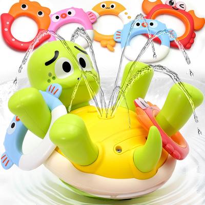 Baby Bath Toys Toddler Bath Toys for Kids  Rechargeable Swimming Turtle Bath Toy with 5 Rings Bathtub Spray Toy for Baby Toys