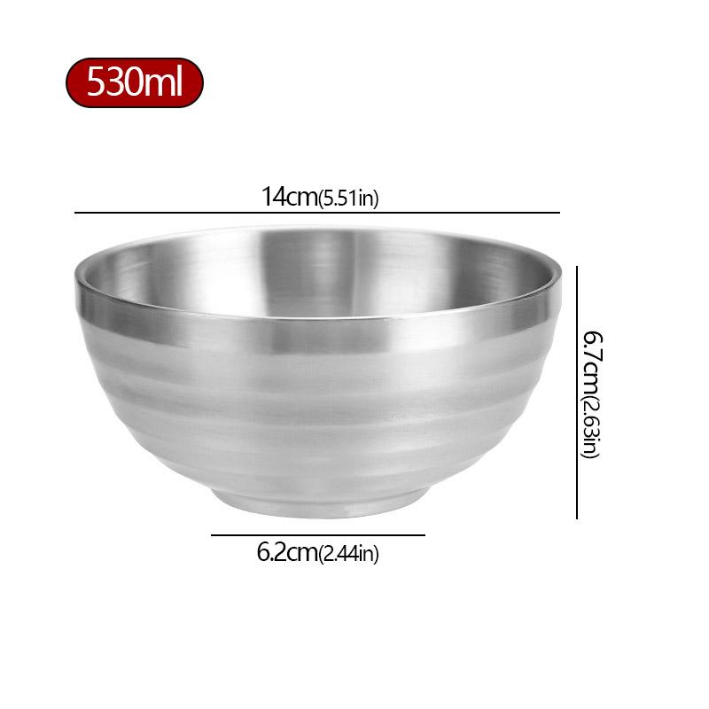 304 Stainless Steel Threaded Rice Bowl Dough Round Soup Double Layer Insulated Ramen Bowls Home Tableware Kitchen Accessories