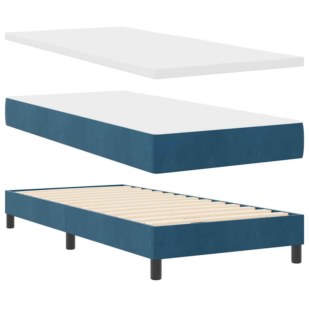 Box Spring Bed with Headboard Dark Blue 200 x 90 cm Velvet