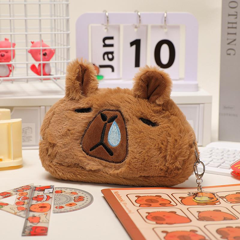 Plush Capybara Pen Case - Spacious Stationery Storage Box, Practical Makeup Bag, Winter Coin Purse, Christmas