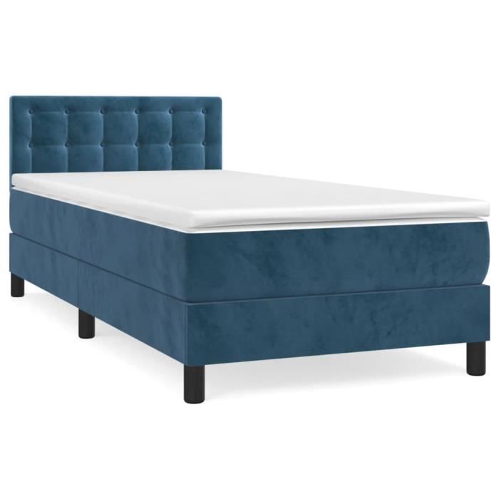 VidaXL Lit à sommier tapissier avec matelas Bleu foncé 100x200 cm - Modèle 3141531