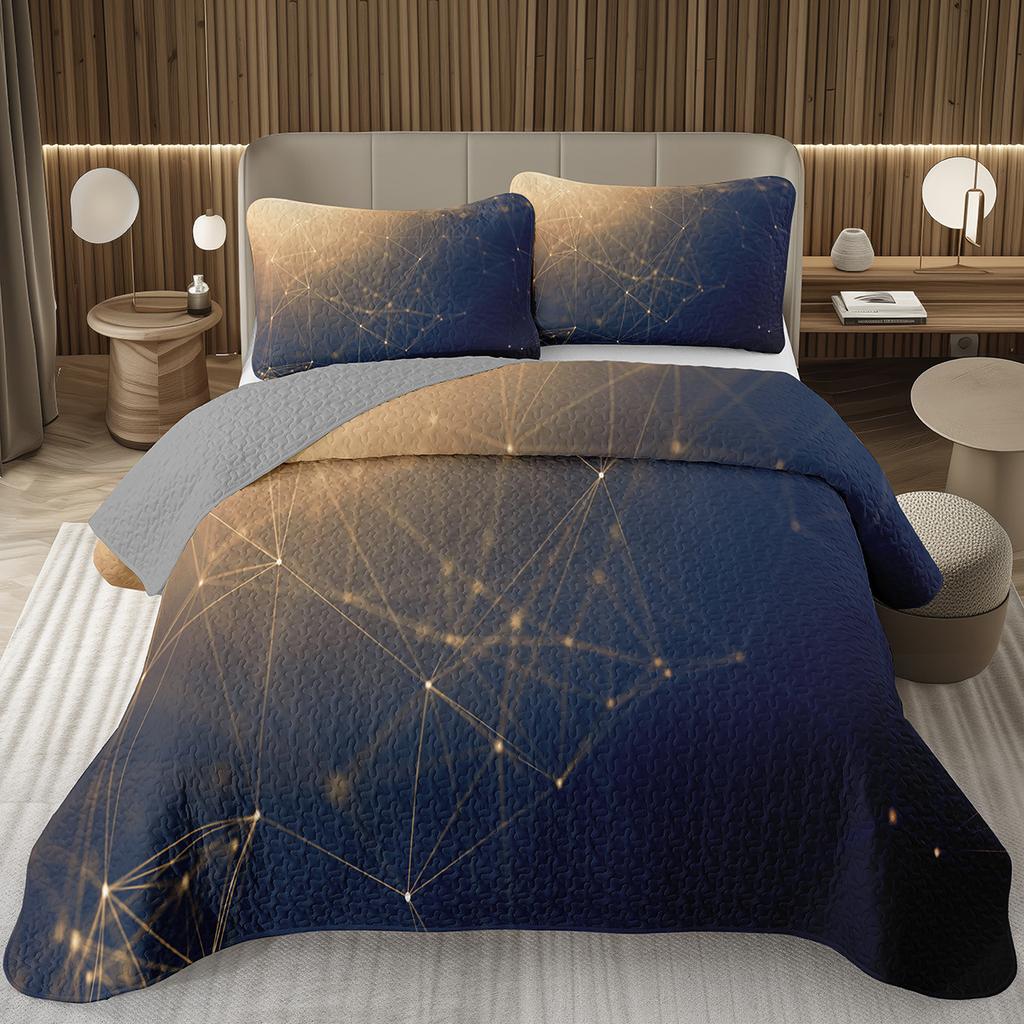 Geometric Quilted Bedspread Full King 3D Stereoscopic Square Bedding Set Modern Fashion Geometry Coverlet Set for Girls Teens