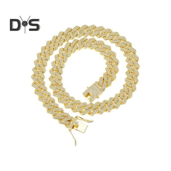 Unisex Bracelet Rhinestone Decor Thick Rhombus Chain Luster Zinc Alloy Adult Neck Wrist Jewelry Club Party Holiday Gift Necklace