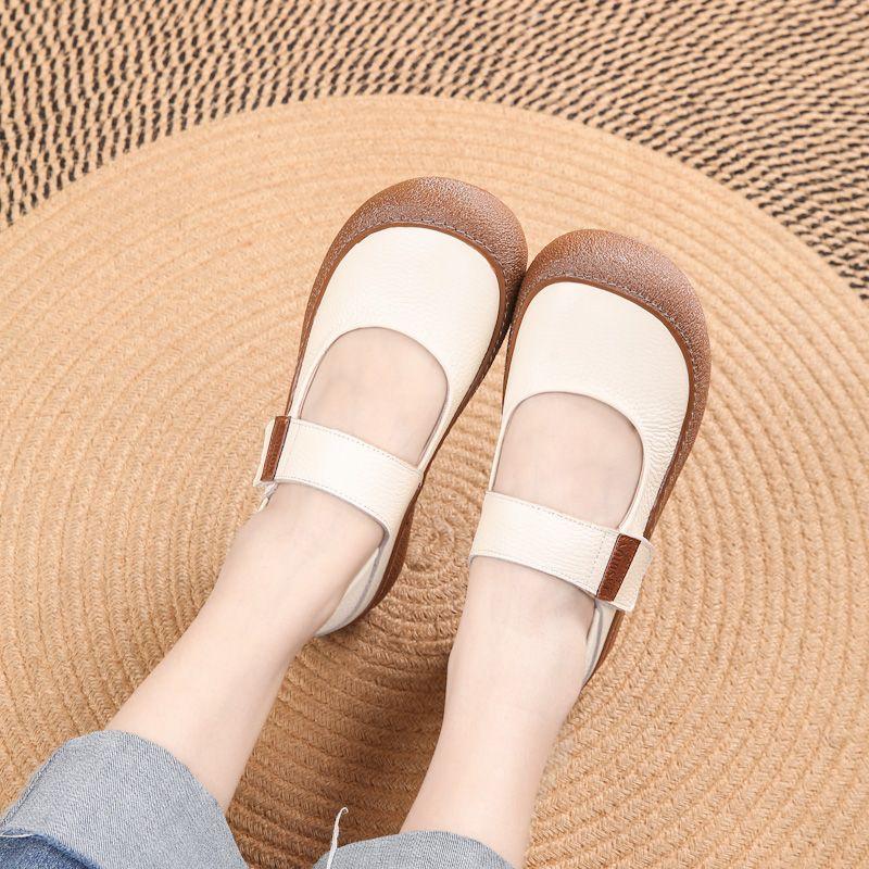 Fashion New authentic cow leather flats woman summer mary jane shoes for women autumn soft strappy loafer ladies daily walk shoes travel