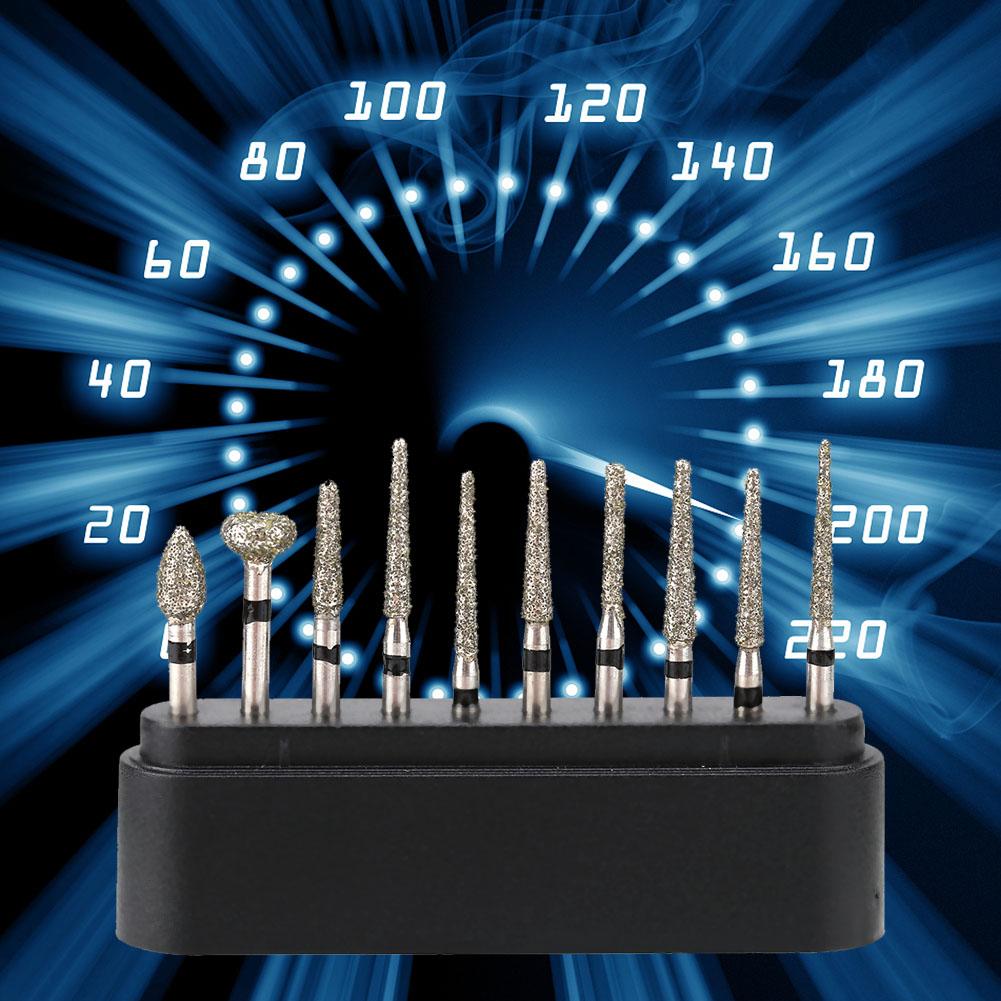 10pcs set Dental Diamond Burs FG 1.6mm High Speed Handpiece Emery Bits