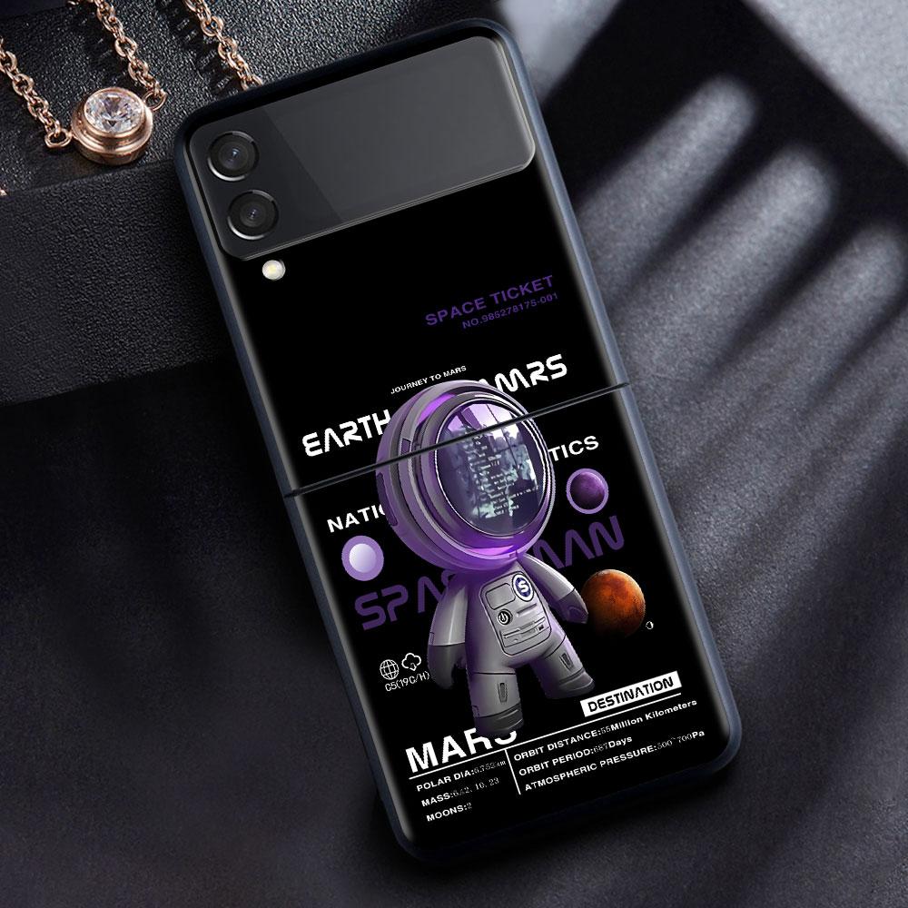 Case For Samsung Galaxy Z Flip 3 4 5G Black Hard PC Phone Housing Z Flip4 Luxury Segmented Cover Luxury Astronaut