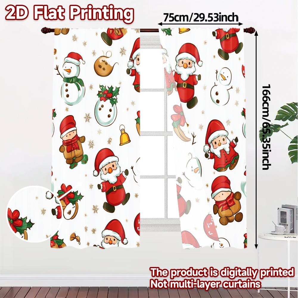 Set Of 2 Curtains Christmas Teddy Bear Santa Snowman Chic Curtain Cloth Durable Polyester Fabric Insulation Thermal