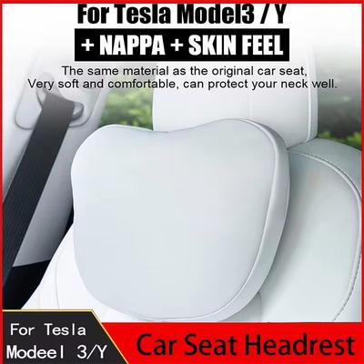 For Tesla Model 3 Y Flocking/Leather Car Seat Neck Pillow Soft Memory Neck Pillow High-Quality Headrest Lumbar Support