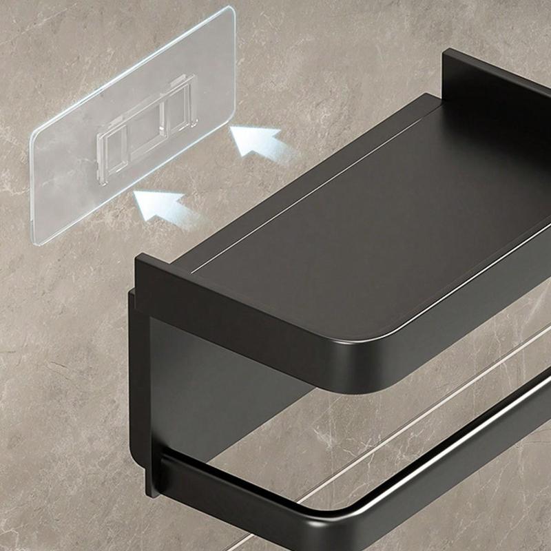 Suport pentru hârtie igienică, adeziv, fără găurire, montat pe perete, cu raft de depozitare