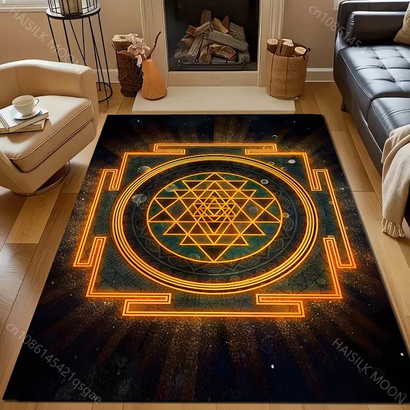 Mysteriöses Muster Sri Yantra Teppich für Wohnzimmer Schlafzimmer Sofa Fußmatte Dekor Kinder Spiel Heim Bereichsteppich Rutschfeste Bodenmatte