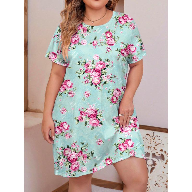 Women's Pajamas Plus Size Summer New Leopard Print Round Neck Loose Casual Mid Length Sleeping Dress