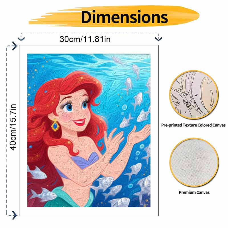 Disney Digital Oil Painting Art Painting Mermaid Underwater Ocean Handmade Diy Home Decorations