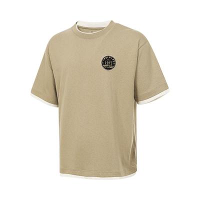 Striped Crew Neck Sports Casual Short Sleeve T-Shirt Men Tops Khaki A66BY-DH4