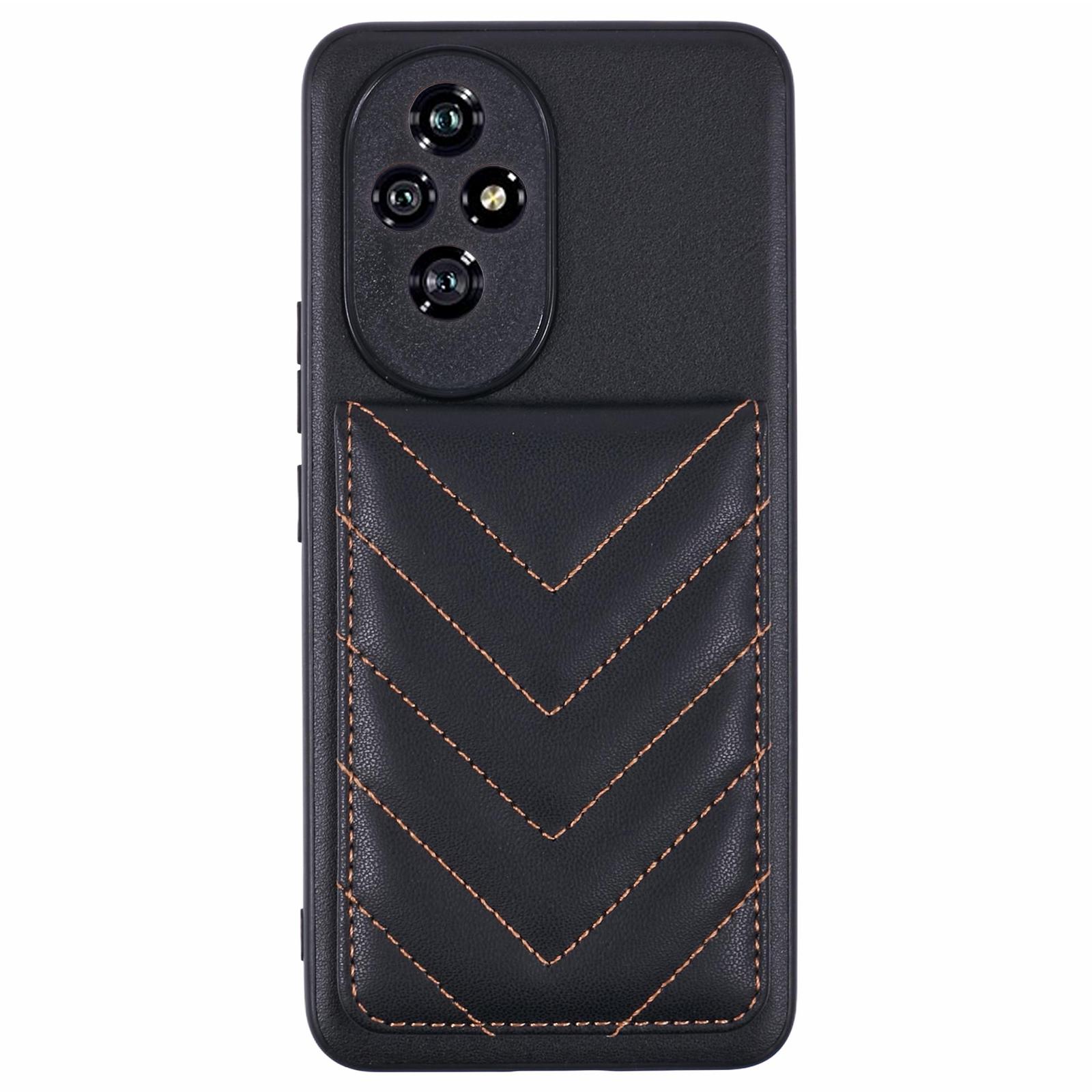 

For Honor 200 5G Phone Case Rhombus Adhesive Card Bag with Kickstand RFID Blocking Black