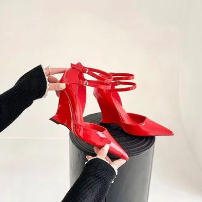 Fashion 2025Women's Sandals Summer New High-heeled Pointy Strap Strap Sandals Fashion Temperament Increase Bag with High Heels