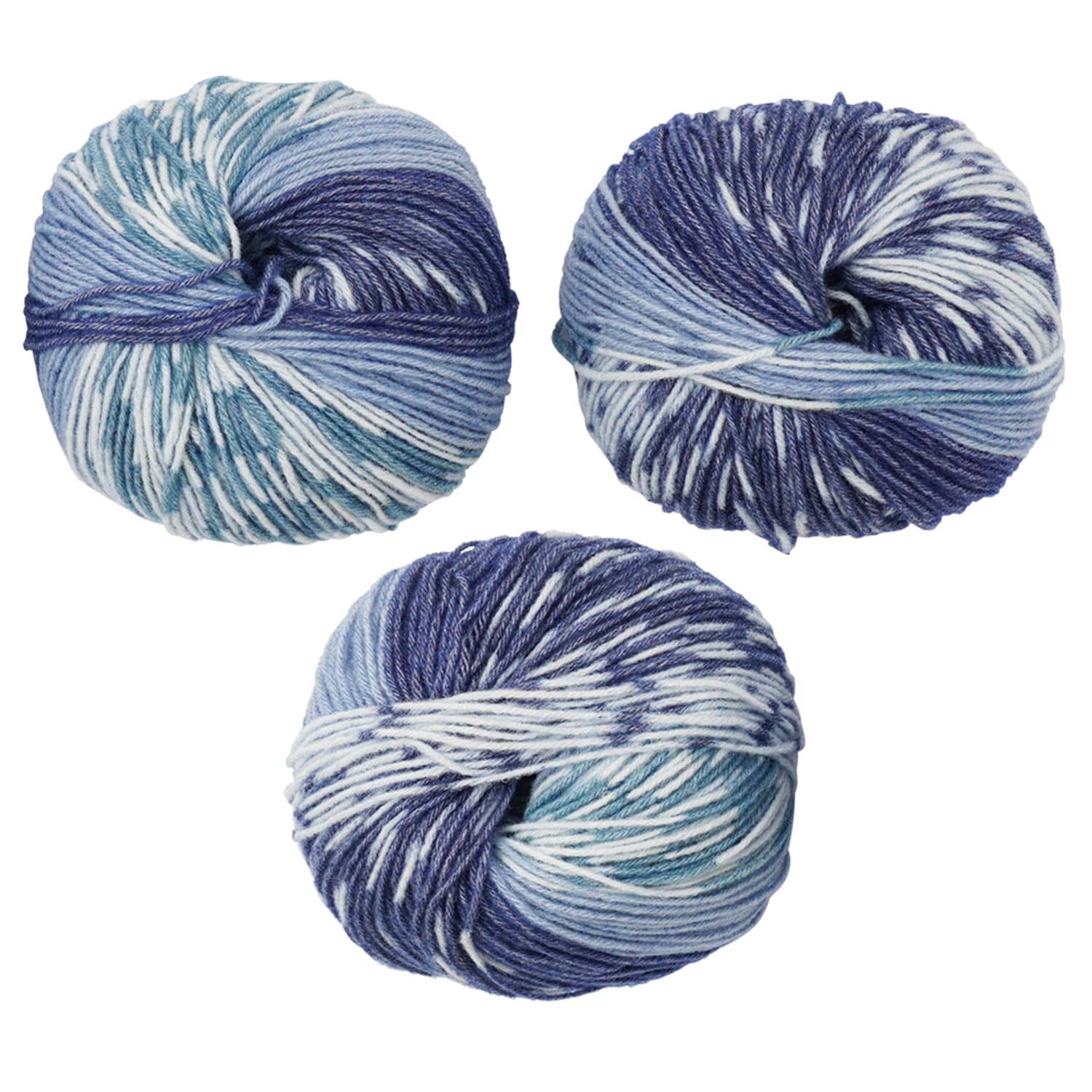

3 мотка градиентной пряжи из необработанной шерсти средней толщины 100 г супервош сделано в темно-синем, светлом и пряжа, окрашено, вес, (приблизительно. 215м), 50% шерсть, 50% акрил, Италия, синий,