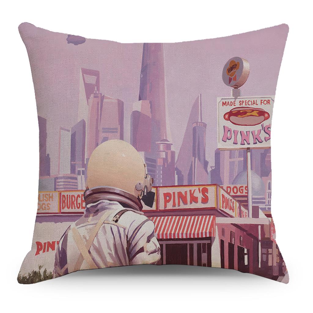 Wish Pillowcase Astronaut Planet Linen Pillow Cushion Cover