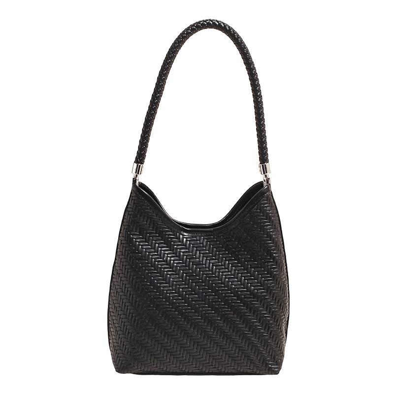 Premium Texture Niche Simple Woven Bucket Bag Large Capacity Casual Lazy Style Underarm Shoulder Commuter Tote Bag