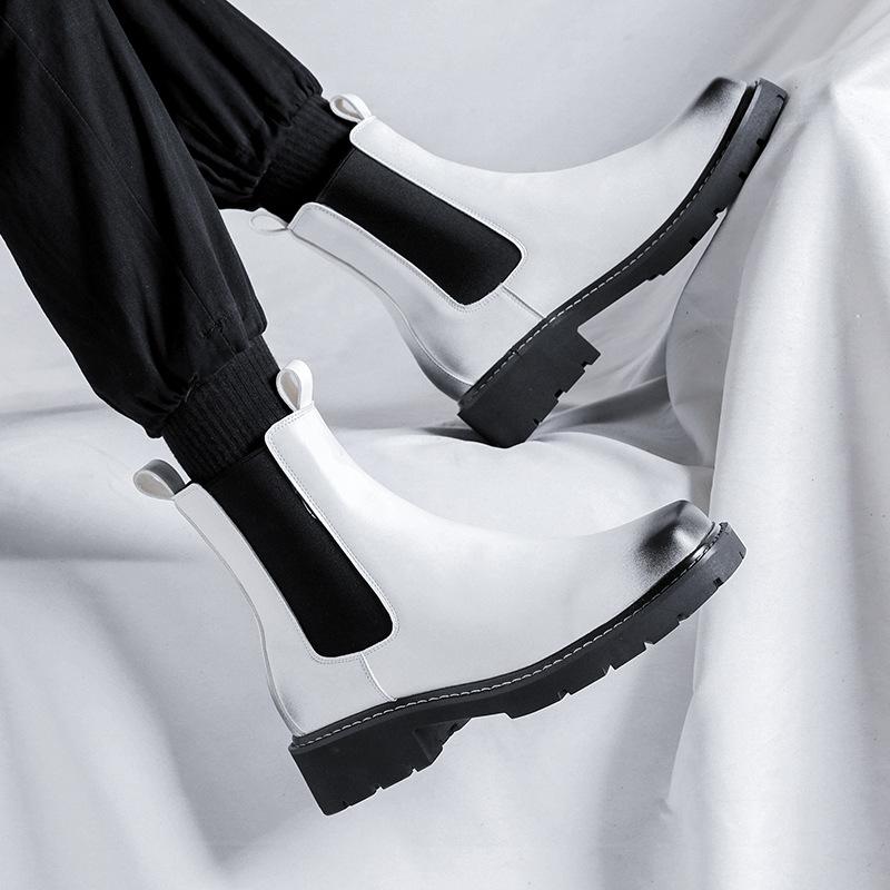 Square Head Chelsea Boots Premium British Style High Top Martin Boots ins Cool Leather Boots