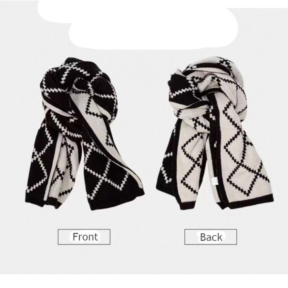 Winter Warm Long Scarves Plaid Women Scarf Vintage Knitted Scarf