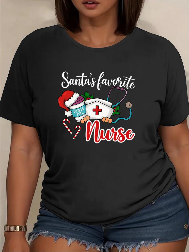 European Size "Christmas and Nurse Caps" Christmas, Women's Clothing, Casual Loose Short-sleeved Shirts, Summer T-shirt Tops