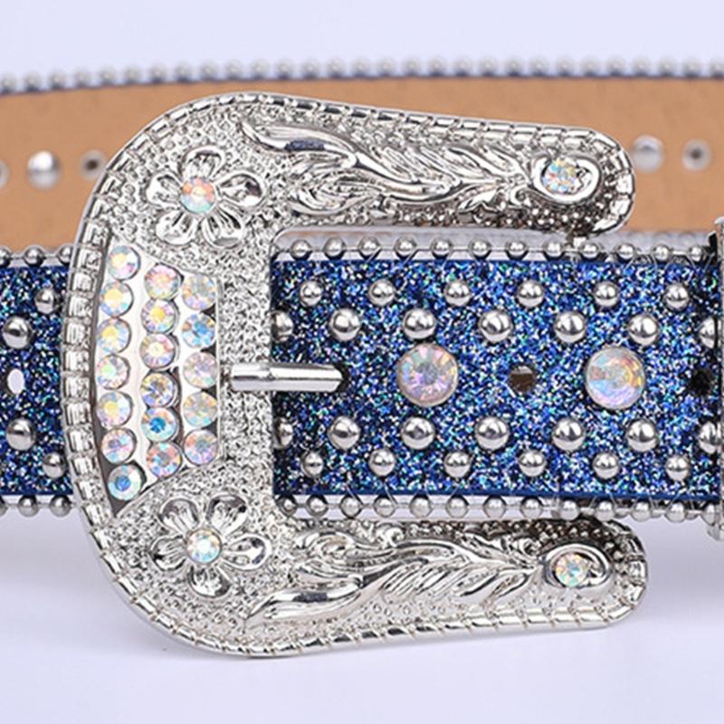 Rhinestones Studded Western Leather Belt Bling Waist Belts for Dresses Pants
