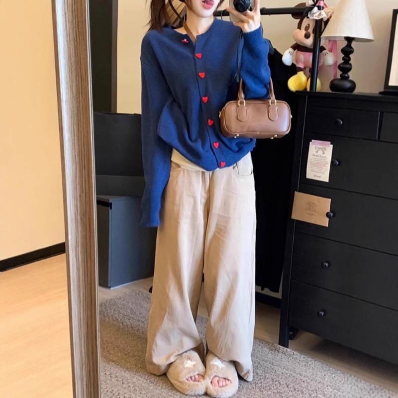 

Large size front shoulder long sleeve knitted sweater women s autumn loose lazy style cardigan top slightly fat M thin sweater jacket One Size синий