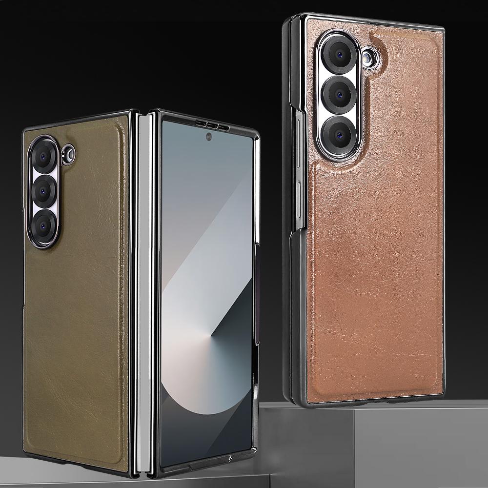 Retro PU Leather Case for Galaxy Z Fold 7/6/5 with Magnetic Wireless Charging Cover And Screen Protector Compatible with Samsung