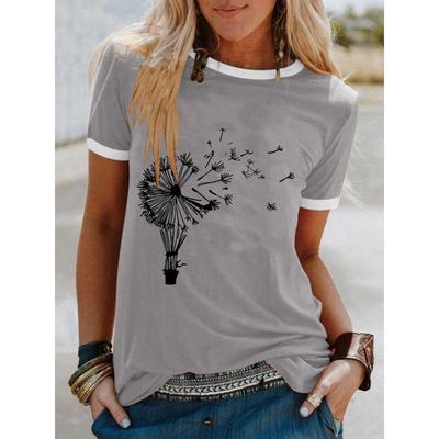 Camiseta de Verano de Cuello Redondo con Estampado de Flores 3D, Camisetas de Mujer Casuales de Moda de Manga Corta
