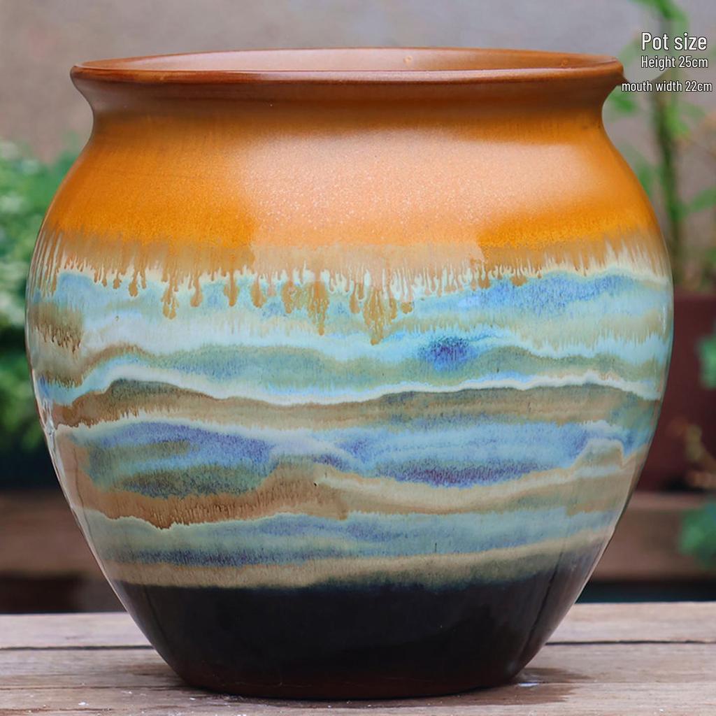 Handmade Coarse Ceramic Succulent Pot - Large Clivia Planter with Wide Opening