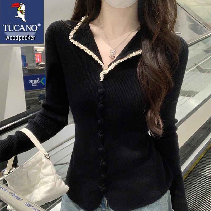 Tucano Women's Lace-Trimmed Half-Collar Knit Cardigan