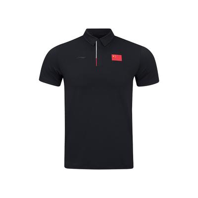 Li Ning Table Tennis Series Glory National Flag Simple Comfortable High Elastic Breathable Polo Sports Casual T-Shirt Unisex Tops Deep-Blue APLW073-1