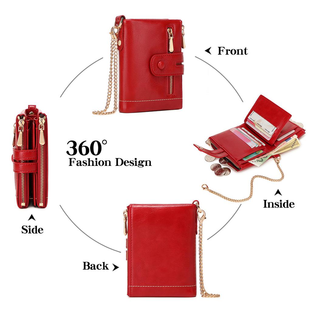Three-fold Women's Short Wallet with Removable Small Card Holder, Multi-functional Large-capacity Double Zipper Change Bag.