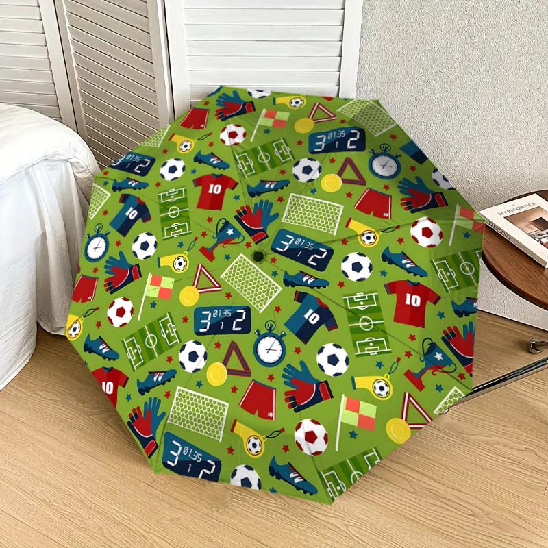 1pc Soccer-themed circular pattern Umbrella with Plastic Handle,Suitable for All Seasons Home Travel Outdoor UmbrellaDD1756