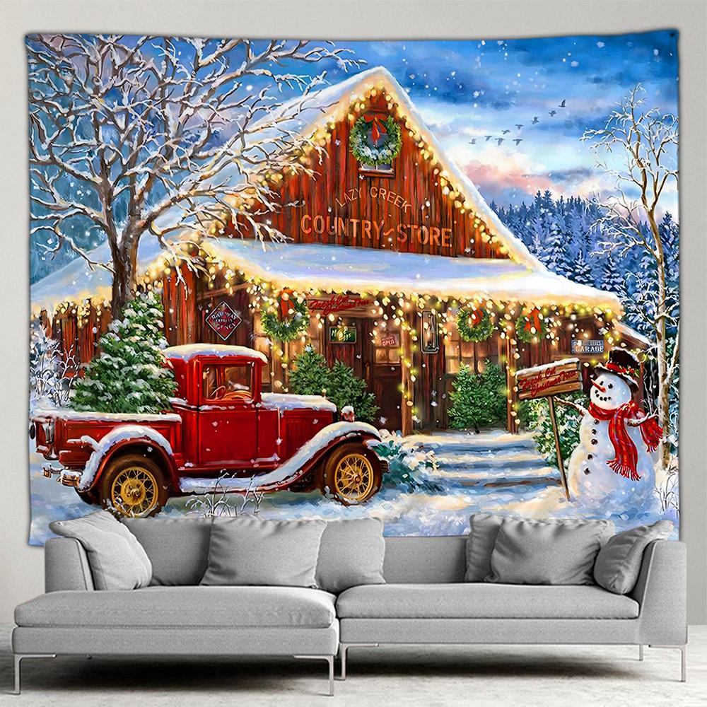 Vánoční krb Velký gobelín Vánoční stromeček Sněhulák Cartoon Cat Noční hvězdná obloha Nástěnná nástěnná deka