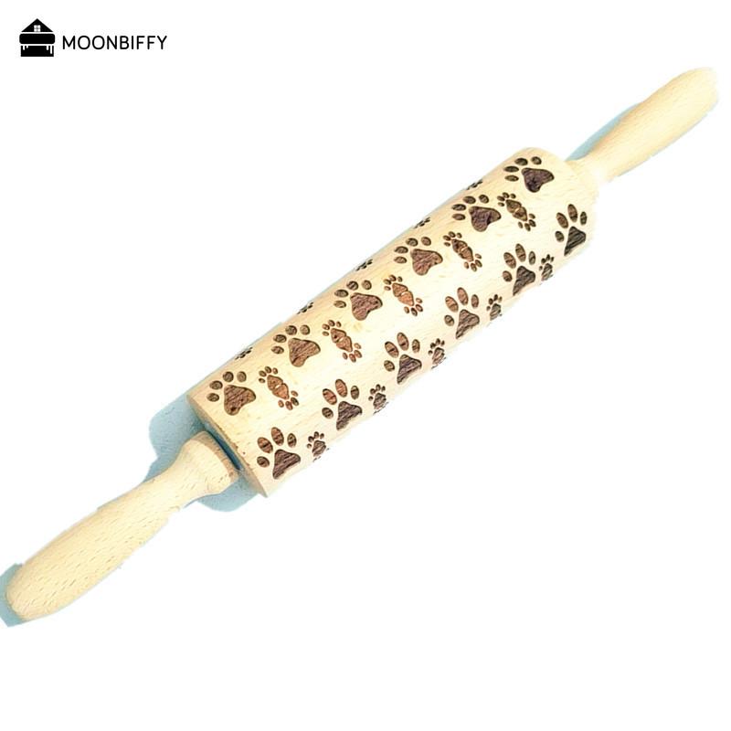 Christmas Rolling Pins Rock Snowflake Elk Wooden Rolling Embossing Baking Cookies Biscuit Fondant Cake Patterned Roller 35*5cm