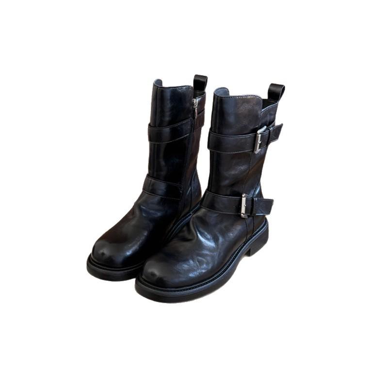 Dicksohlige Maillard Retro Mittelstiefel Damen Gürtelschnalle Kurzstiefel 2025 neue Herbst beliebte Martin Stiefel dünne Stiefel